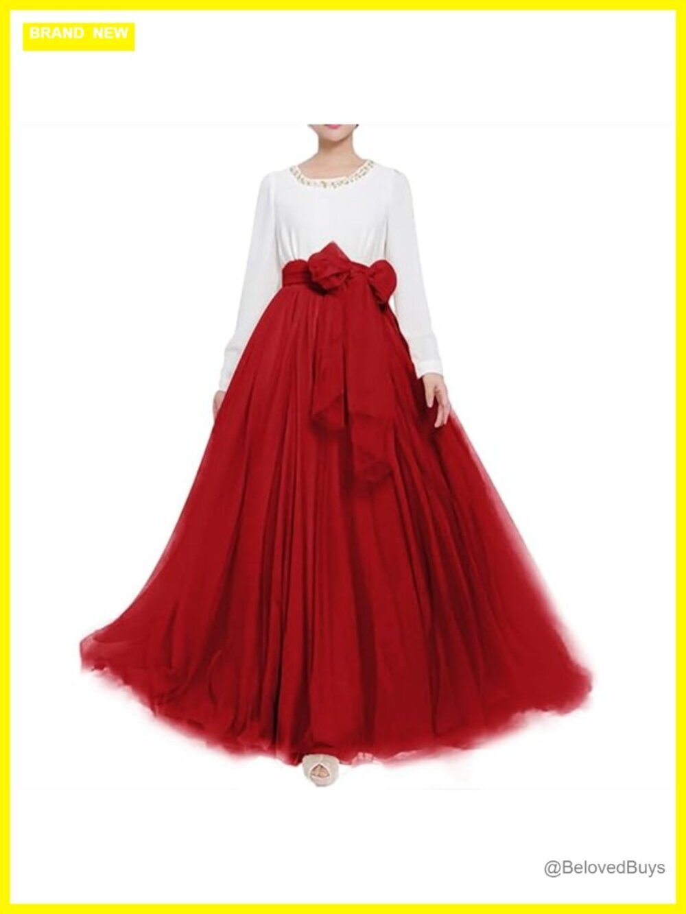 Floor Length Tulle Maxi Skirt A-Line High Waisted with Belt for Wedding Party